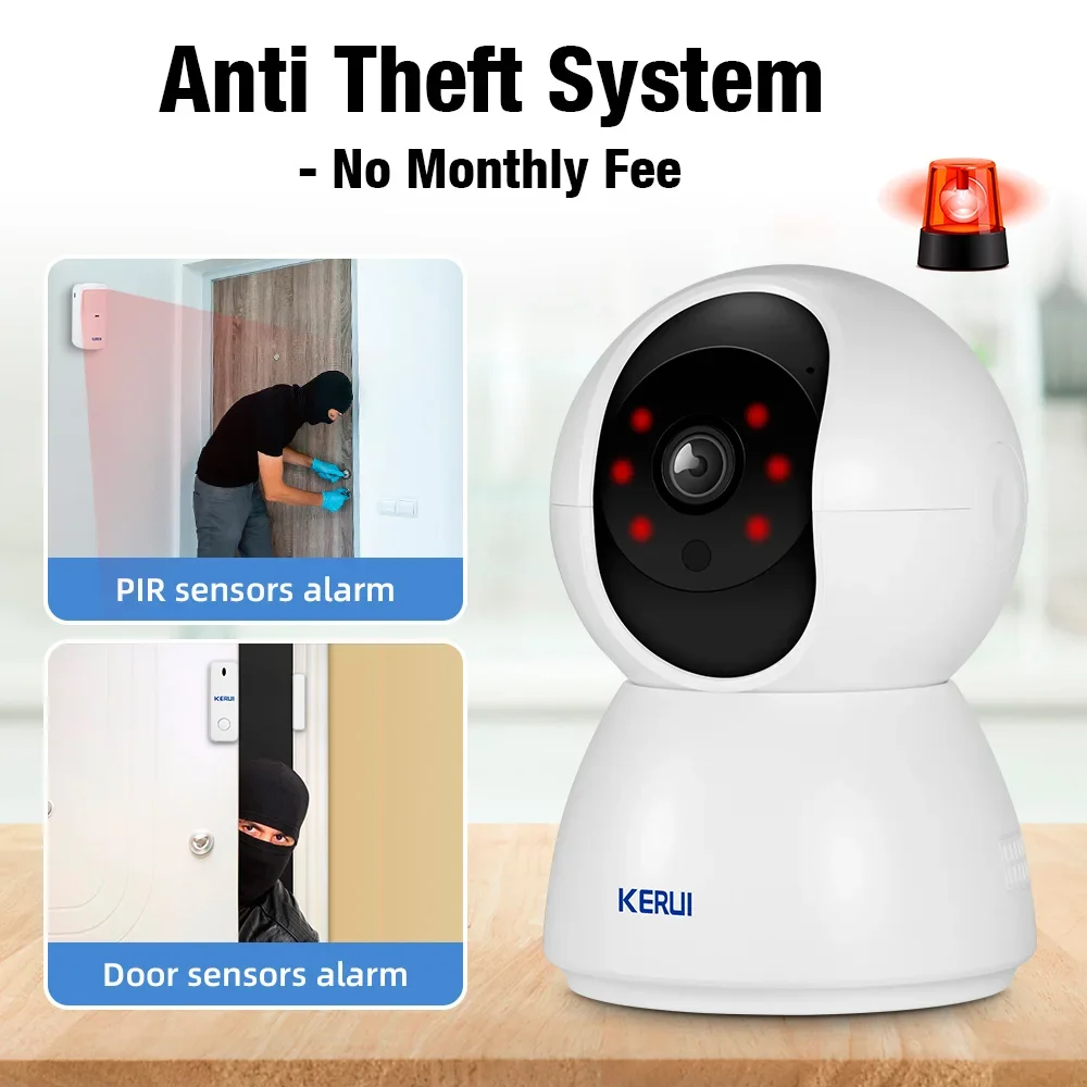 نظام إنذار كاميرا KERUI IOT مع مستشعر باب كاشف حركة FSK PIR لحماية أمن المنزل كاميرا IP لاسلكية WiFi