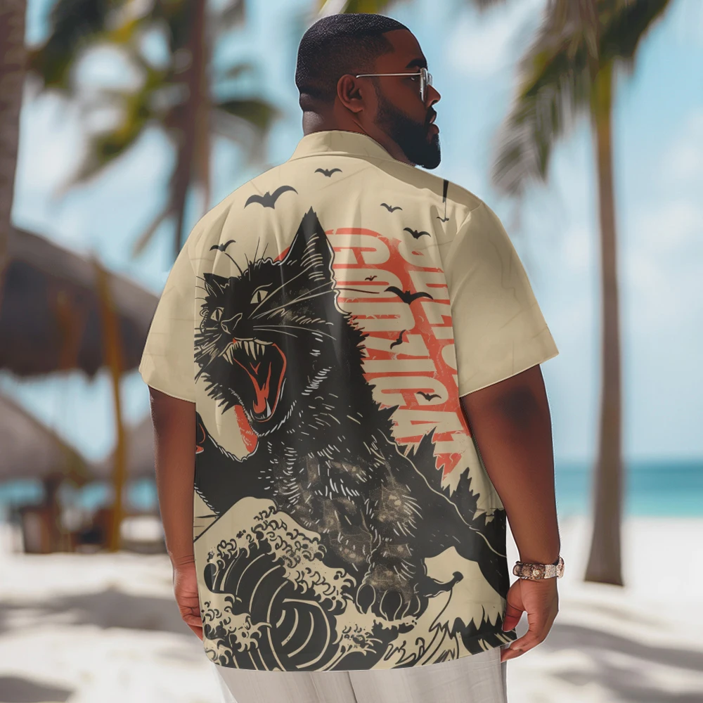 Creative Cartoon Retro Cat Printed New Hawaiian Shirt Men Casual Short Sleeve Tops Plus Size Summer Shirts