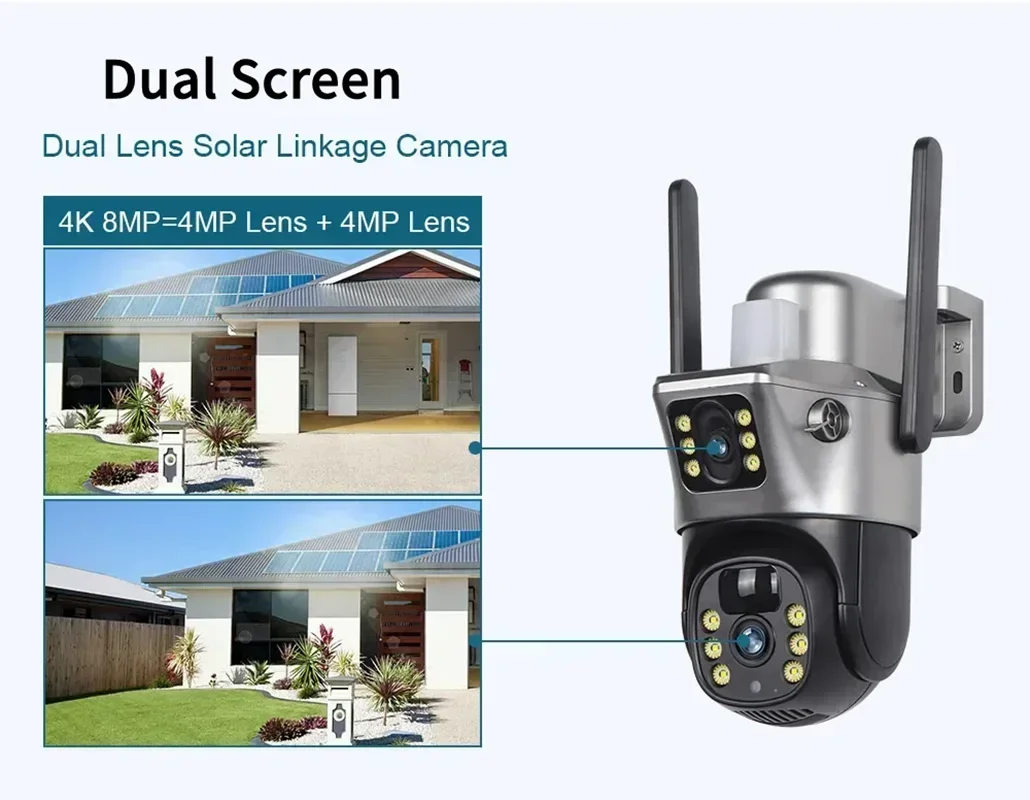 Imagem -03 - Câmera Solar 4g Sim ao ar Livre Lente Dupla Wifi 8mp 4k ip Camara Painel Solar Cctv V380 Pro Proteção de Segurança Bateria Embutida