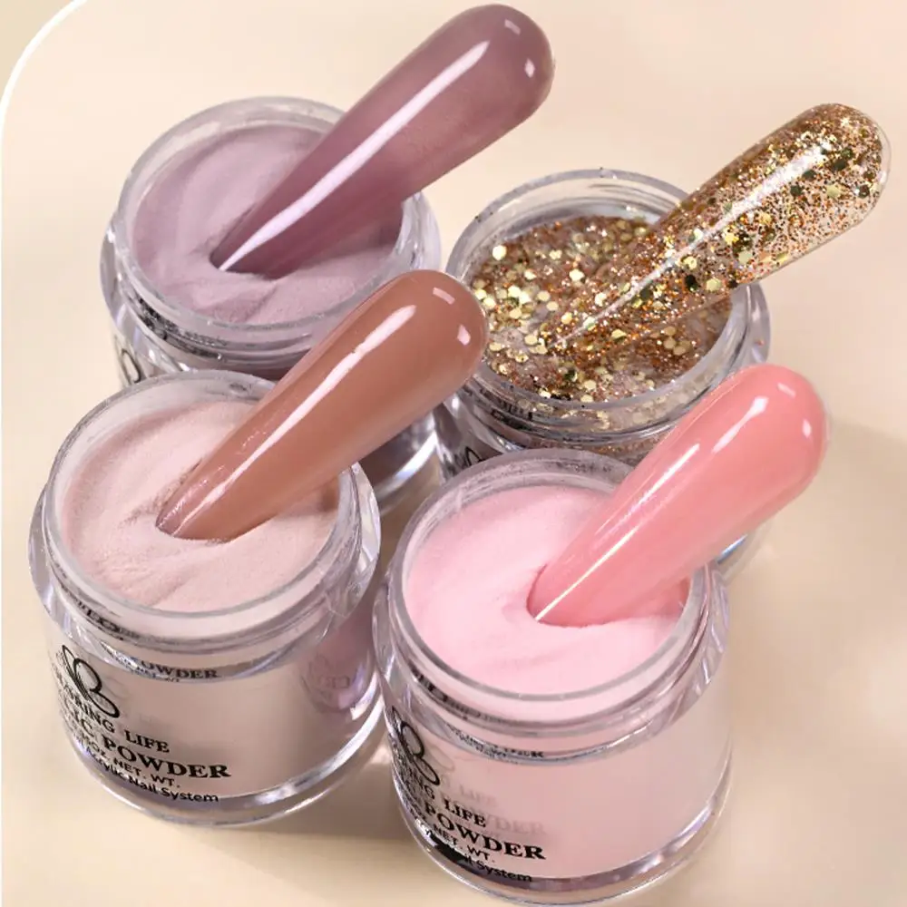 4 Stück 0,35oz Warmton Nude Pink Nagel-Acrylpulver 3-IN-1 Nagelkunst Verlängerung/Modellierung/Dipping-Pulver DIY Maniküre Salon Zubehör F