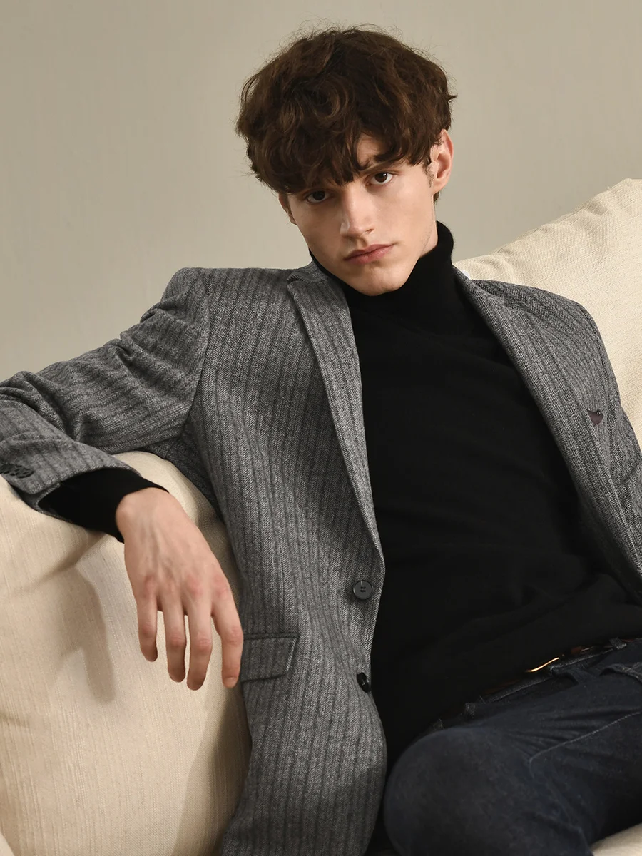 

60% Wool Blazers For Men Thickened 2022 Winter Businessman Wedding Groom Wear Grey Slim Fit Man Clothing Casual Suits Jacket 58