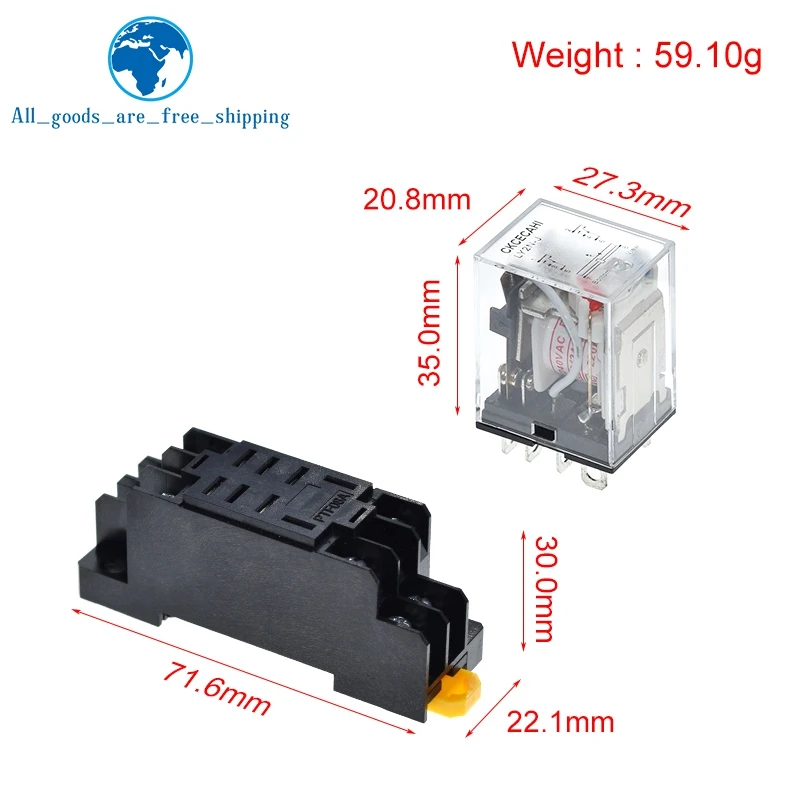 TZT  12V 24V DC 110V 220V AC Coil Power Relay LY2NJ DPDT 8 Pin HH62P JQX-13F With Socket Base OK