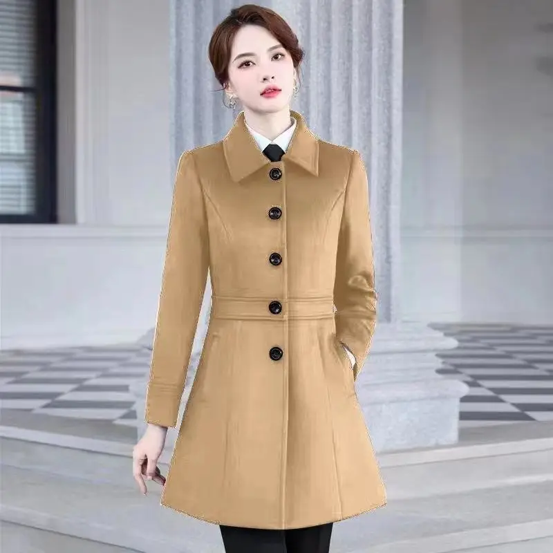 Woolen Women's Jacket 2023Autumn Winter New Temperament Fashion Slim Woolen Female Coat Mid Long Thick Warm Ladies Overcoat Tops