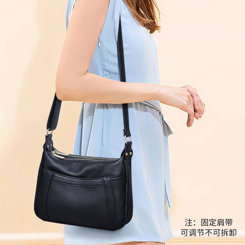 Head Layer Mother Bag Large Capacity Shoulder Bag New Versatile Wide Shoulder Strap Crossbody Women's Bag