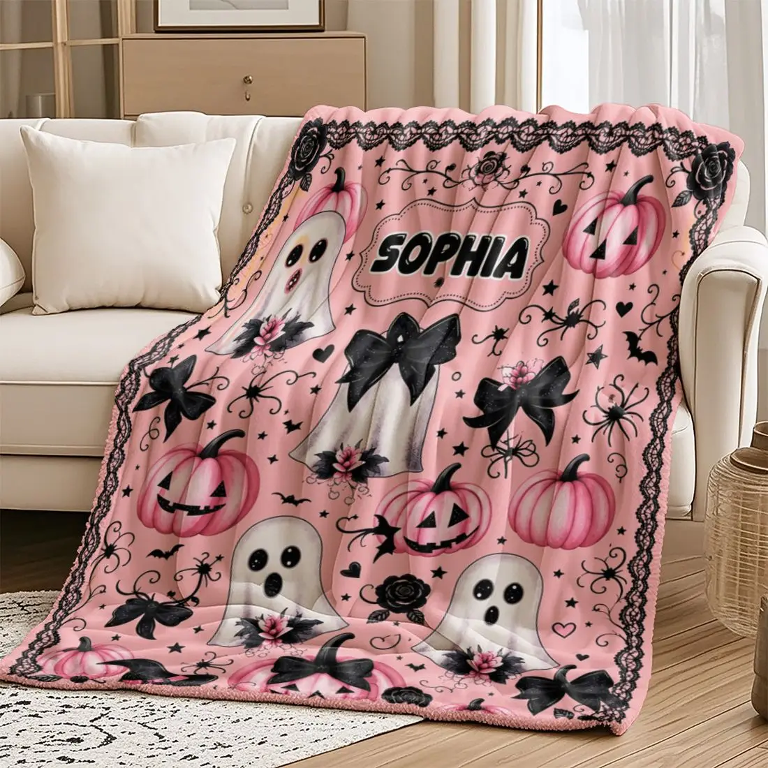 1 Piece Halloween Custom Name Personalized Flannel Blanket - Ideal Gift for Christmas, Halloween, Birthdays, and Anniversaries,