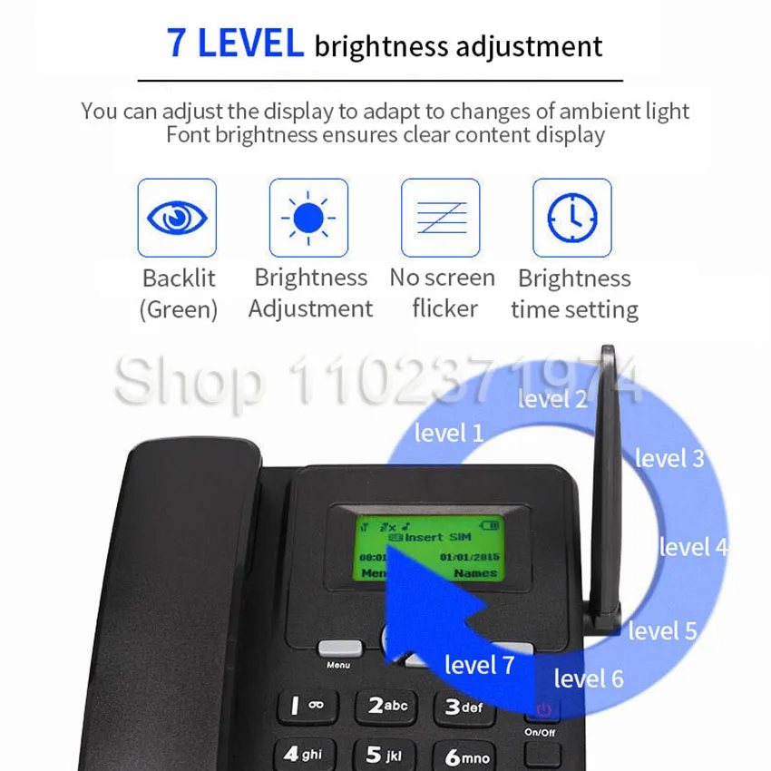 Telephone Cordless Phone Desktop Telephone SIM Card 2G Fixed Wireless Phone w/ Antenna Radio Alarm Clock Function for House Call