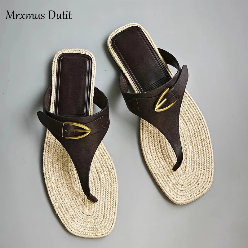 2024Summer New Fashion Versatile Clip Feet Flat Bottom Cool Drag Lazy Slippers For Women To Wear Externally Non Slip Beach Shoes