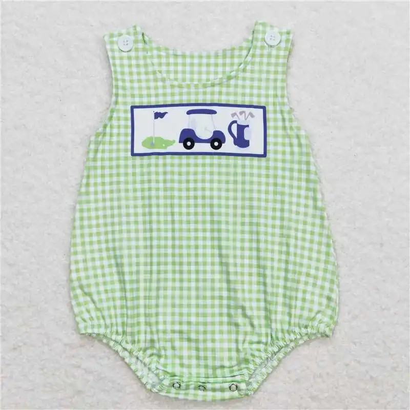 Wholesale hot sale western boutique baby kids newborn children toddler clothes Blue and white checkered lace camisole onesies