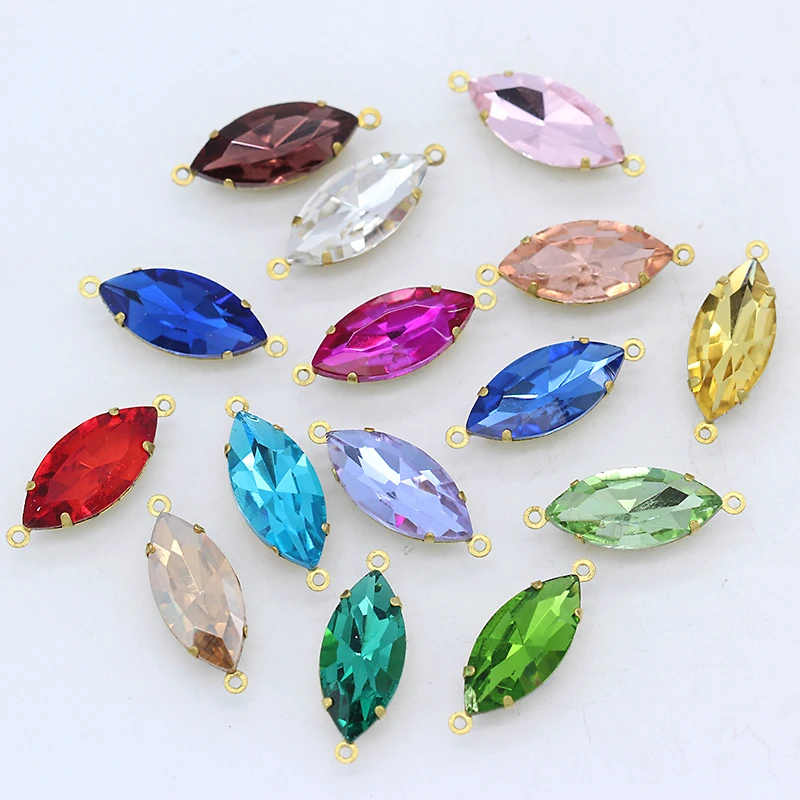 20p 5x10mm Navette crystal rhinestones Faceted Framed glass pendants necklace connectors earring findings Jewellery 2-loop Beads