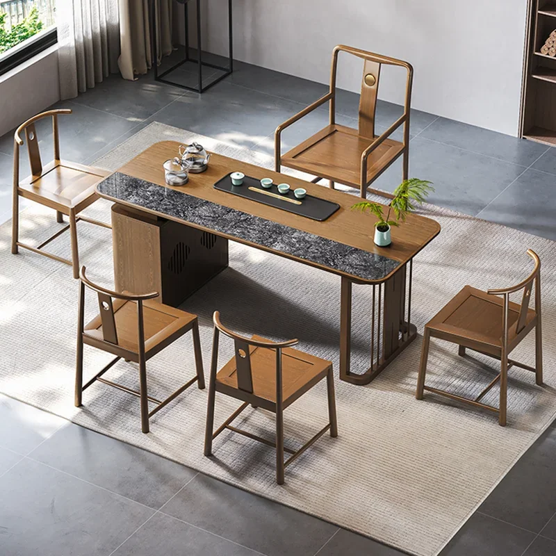 

New Chinese Tea Table Office Tea Table Solid Wood Coffee Large Board Kung Fu Tea Table and Chair Combination