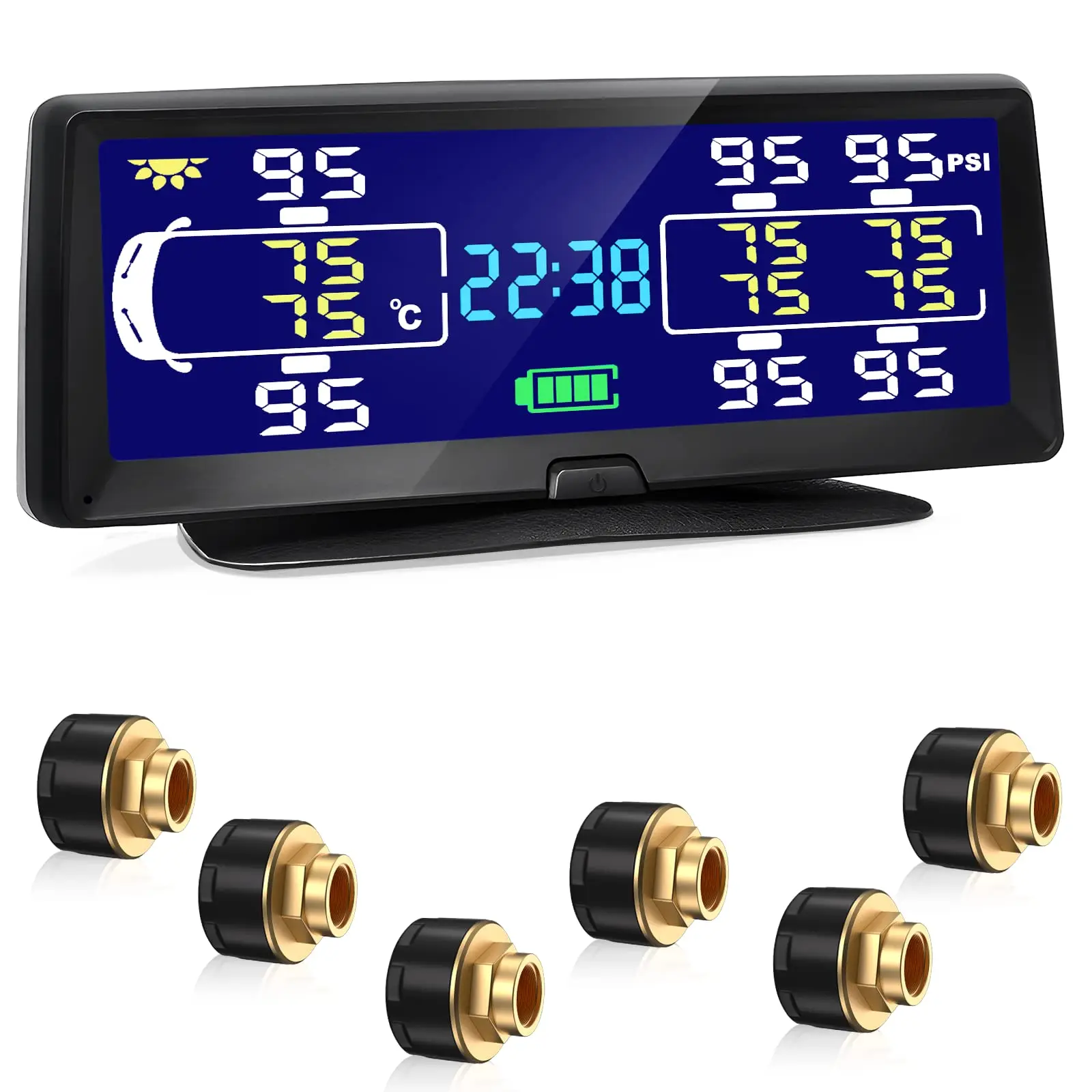 

Hieha Rv Tire Pressure Monitoring System 7.84”Solar TPMS with 6 Sensors Real-time Monitoring Pressure and Temperature(0~198PSI)