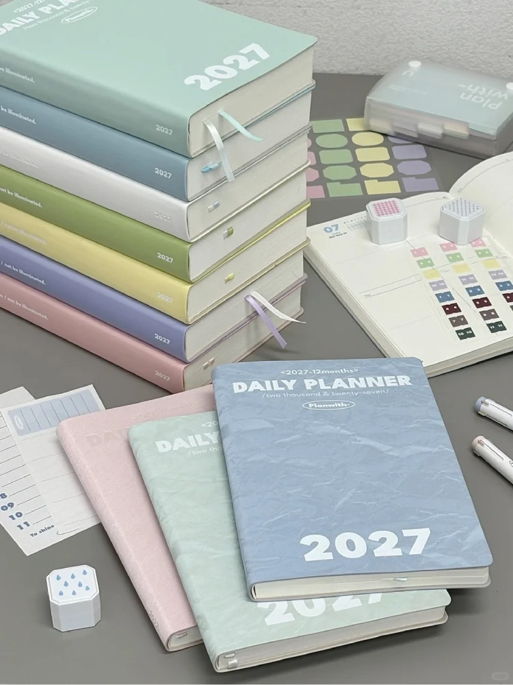 Planwith A5 Thin Notebook Sticker Set 2027 Annual Tracker Wishlist Asset Inventory 4-Grid Monthly 8-Grid Weekly 365Day Organizer