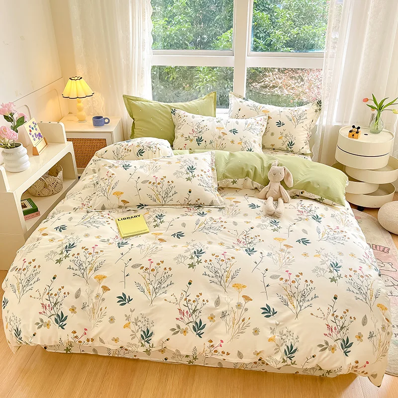 Minimally Rustic and Elegant Style Ins Fresh Cotton 100 Bed Home Countryside Small Cotton Quilt Set Bed Single