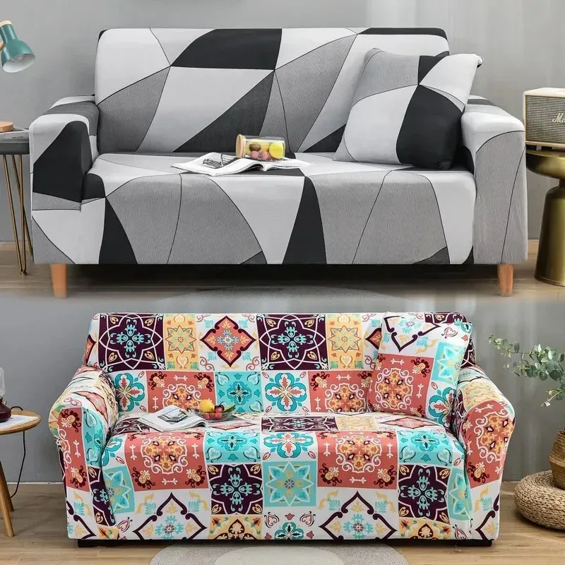 Geometric Printing Elastic Sofa Covers for Living Room Spandex Sectional Corner Sofa Slipcovers Couch Chair Cover 1/2/3/4 Seater