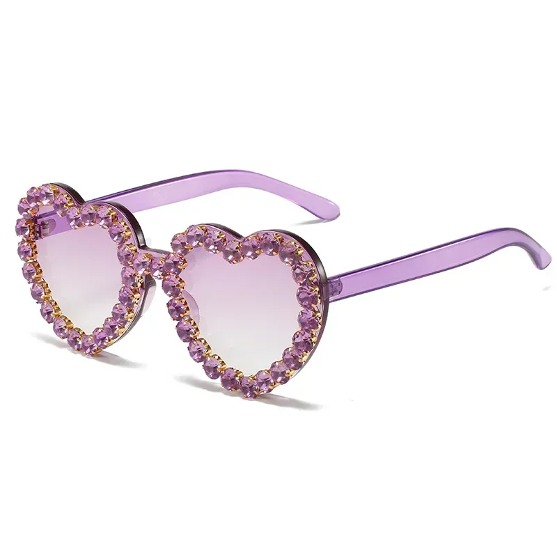 Pink Heart Shaped Diamond Sunglasses for Women New Luxury Brand Designer Sun Glasses Ladies Retro Hip Hop Cool Eyewear UV400