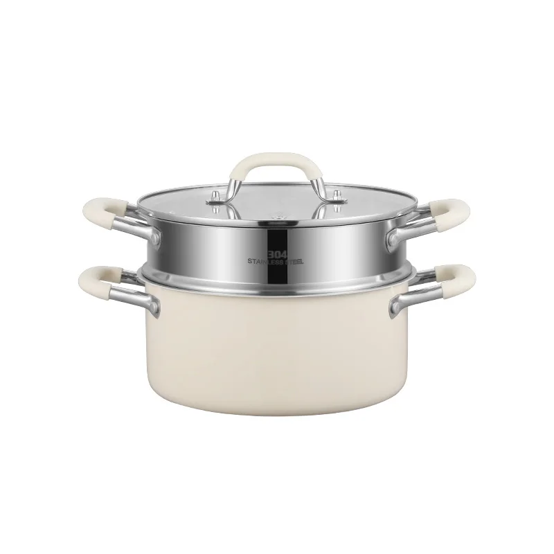 304 stainless steel soup pot double layer classic design cooking steamer non-stick uncoated kitchen soup pot