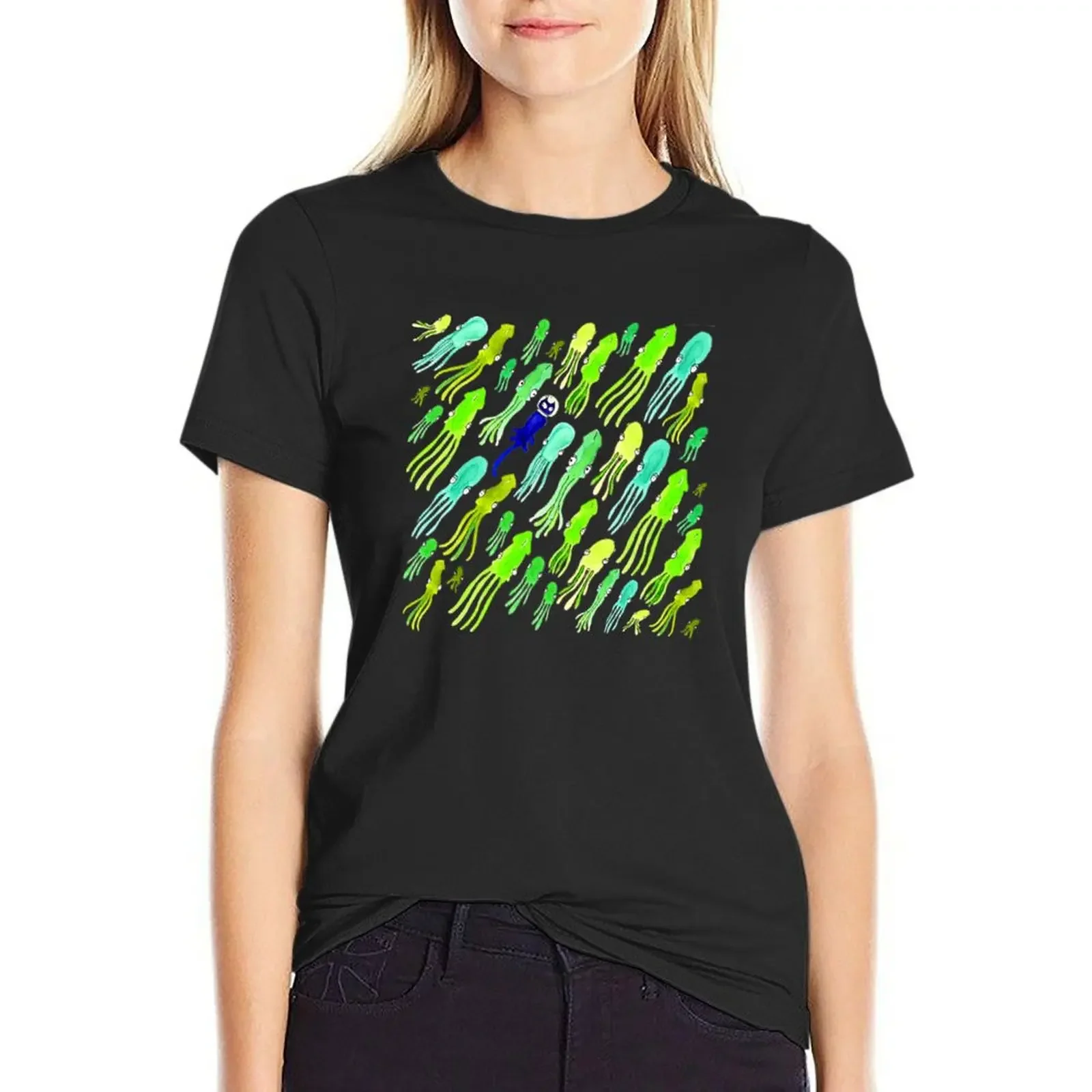 

Quirky and unusual gift SquidCat and the Squid T-Shirt Blouse aesthetic clothes oversized tshirts for Women
