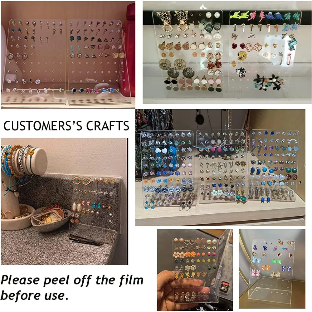 4 Pack Earring Holder 42 Holes Small Ear Studs Display Stand L-Shape Earrings Jewelry Show Rack Stand Organizer Plastic Display