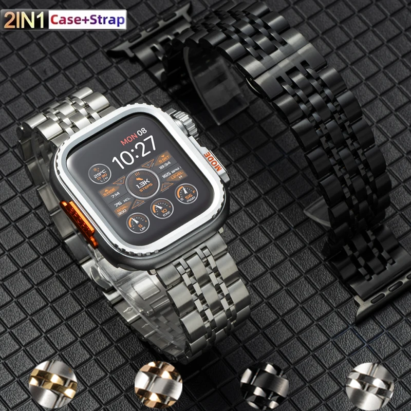 

Металлический корпус + стальной ремешок для Iwatch 11 10 46 мм 9 8 7 6 SE 45/44 мм для Apple Watch Band Ultra 3/2/1 49 мм Жесткая защитная крышка в рамке