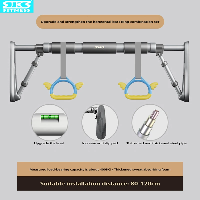 Anti Slip Pull-up Exercise Non-perforated Rings, Door Horizontal Bar, Indoor Fitness Equipment