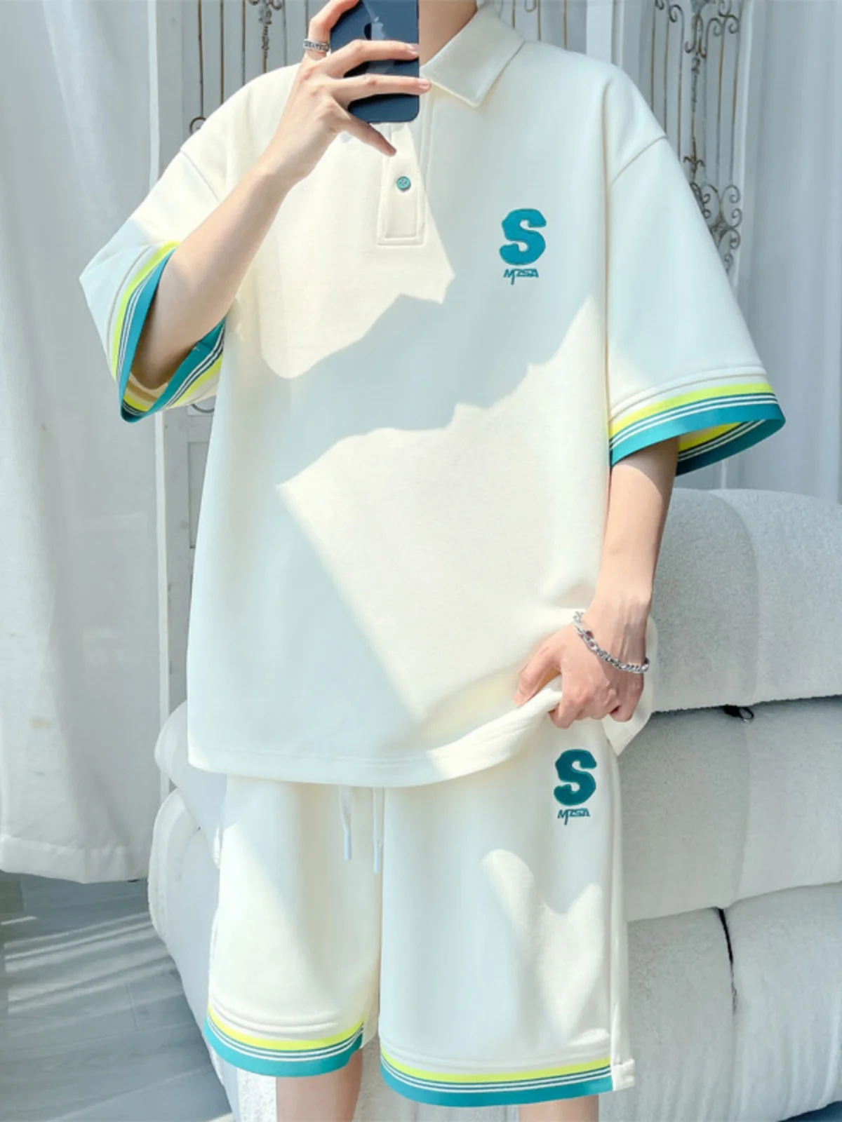 summer-casual-sportswear-set-men's-ort-sve-orts-loose-fit-heavyweight-retro-american-sle-versatile-teenage-t-irt