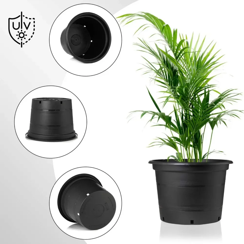 5 Gallon Pots for Plants Nursery Pots 5 Gallon – Highly Durable and Sturdy Large Plastic Plant Pots – Bottom Drainage Design