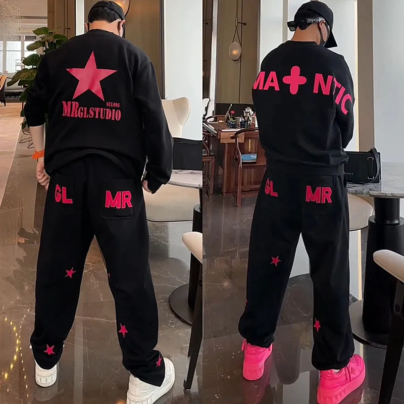 

Spring 2026 Trendy Brand Men's Sportswear Set with Big Letter round Ne Sweatirt And Straight Leg Pants Casual Leisure Outfit