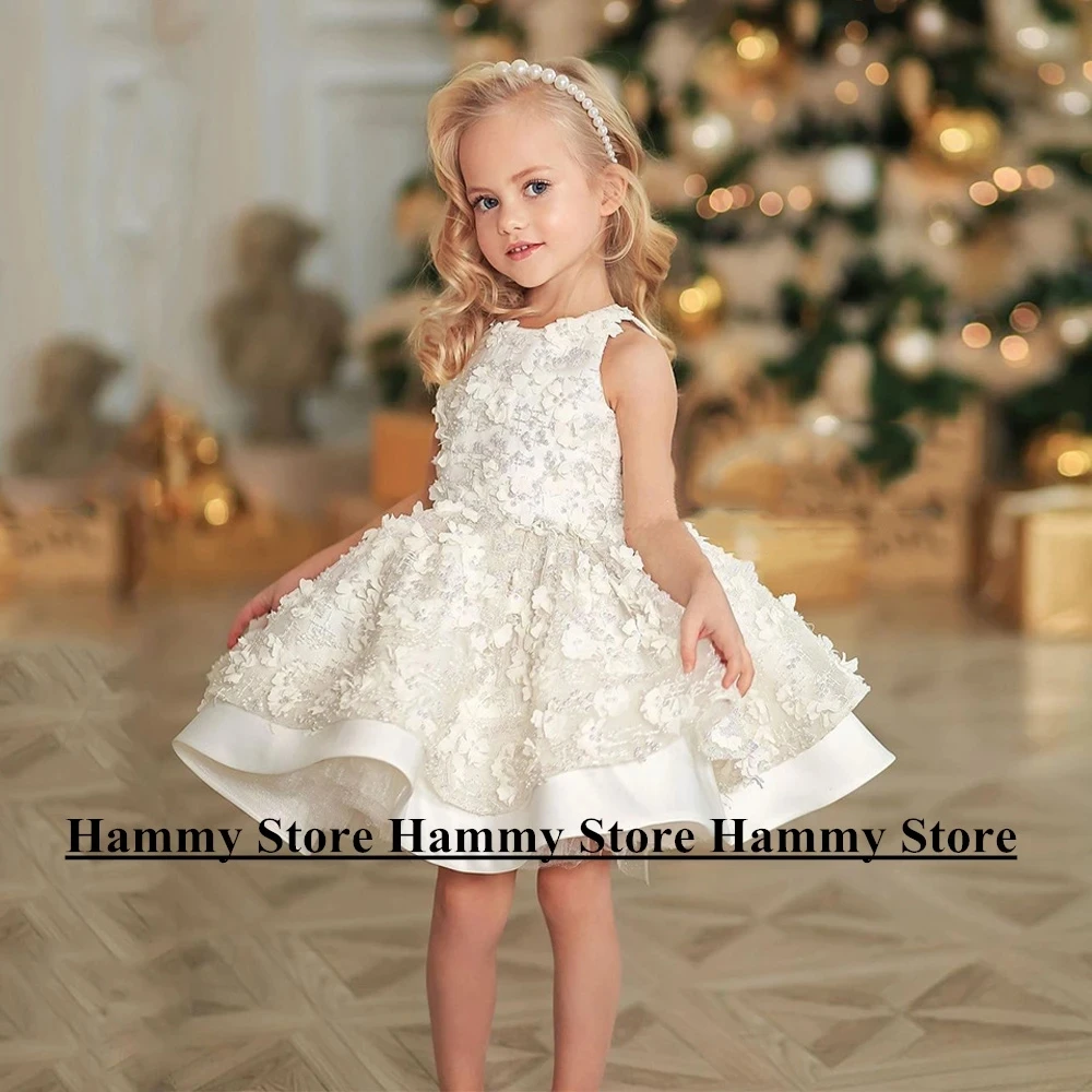 

Ivory Pearls Lace Flower Girl Dress O Neck Sleeveless New Arrival Puff Birthday Party Gown Wedding First Holy Communion Dress