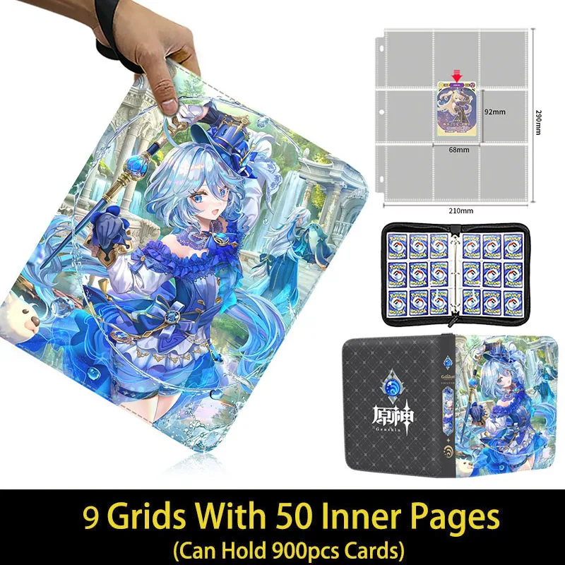 4/9 Pocket Genshin impact Card Album Collector Book Folder with 50 inner Pages Zipper Anime Trading Game Card Binder Holder