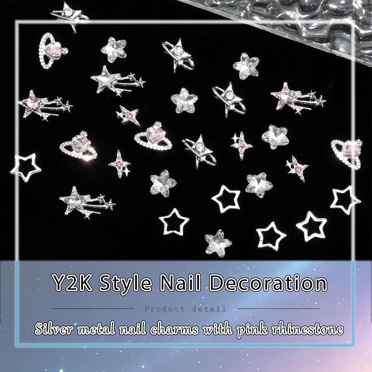 40PCS Star Nail Charms argento 3D Star Charms Pink Nail strass Multi Style Nail Art Jewelry ciondola stelle decorazione per unghie Y2K