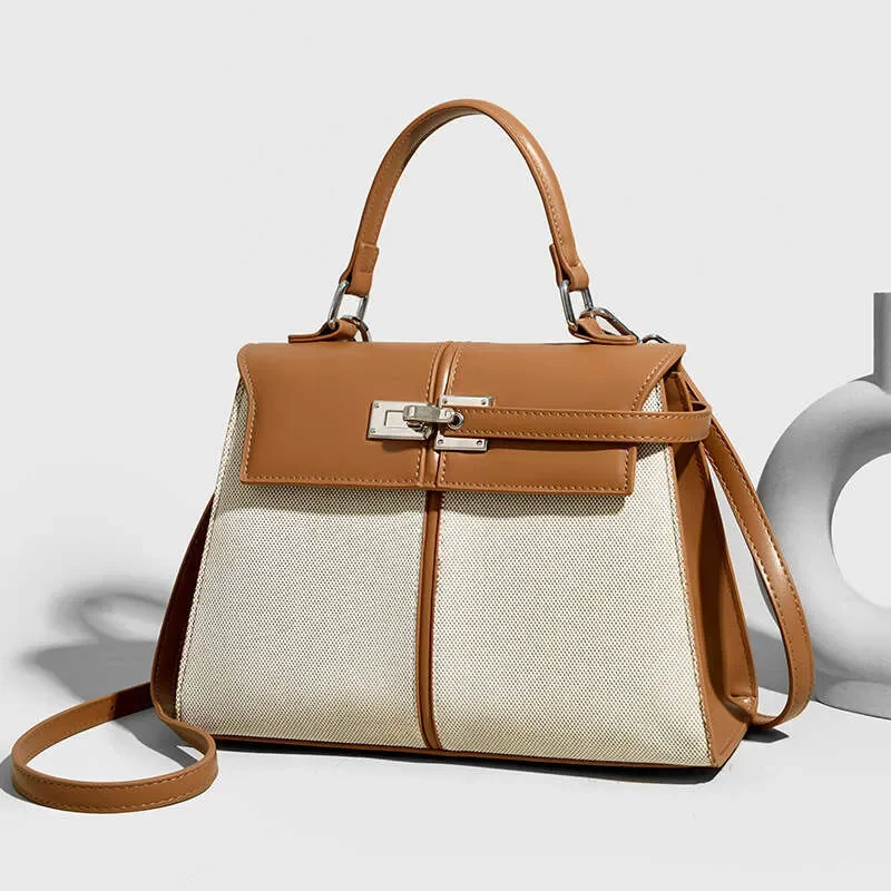 

Новая дизайнерская женская сумка-тоут из холщовой ткани с лоскутным узором, элегантная, в стиле колор-блок, для повседневного использования