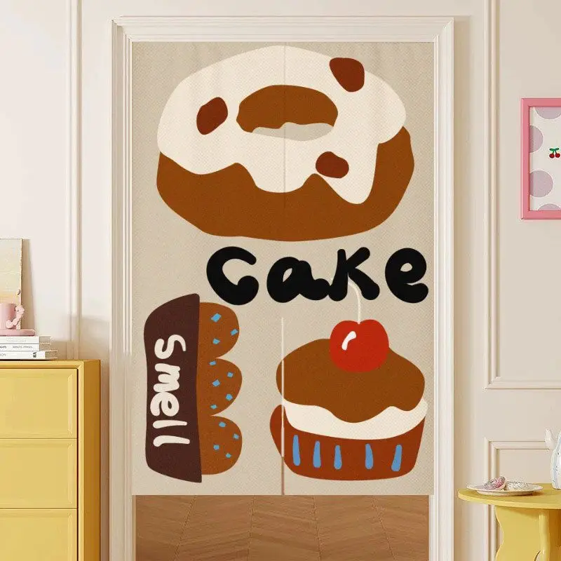 VIKAMA Cute Bread-Themed Japanese-Style Half Curtain, Toast-Print Fabric Curtain, Kitchen Privacy Divider, Home Decor