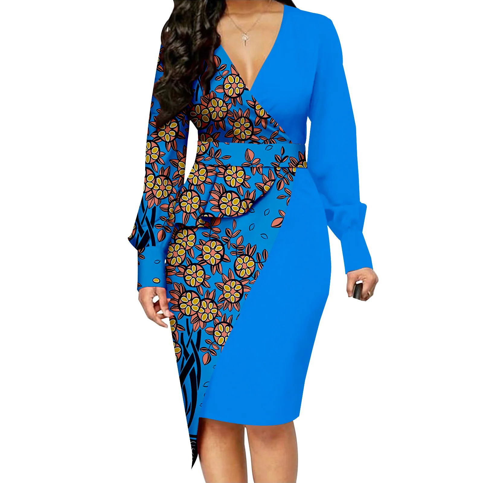 African Dresses for Women Long Sleeve High Waist Elegant Print Casual Outfits Midi Dress Dashiki Attire  Party Wedding Evening