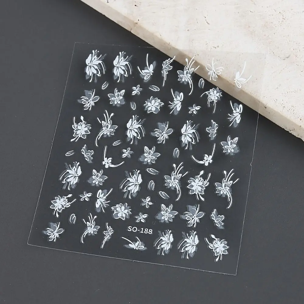 3D Charm Nail Art Stickers Floral Petal Simple Black White Flower Wedding Design Adhesive Slider Decals Nail Decoration