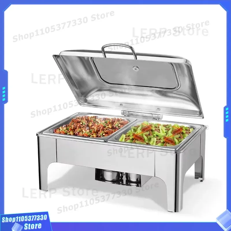9L Stainless Steel Chafing Dish Buffet Warmer for Hotel Catering Service Food Heating Plate with Chef Cutlery Set Kitchen