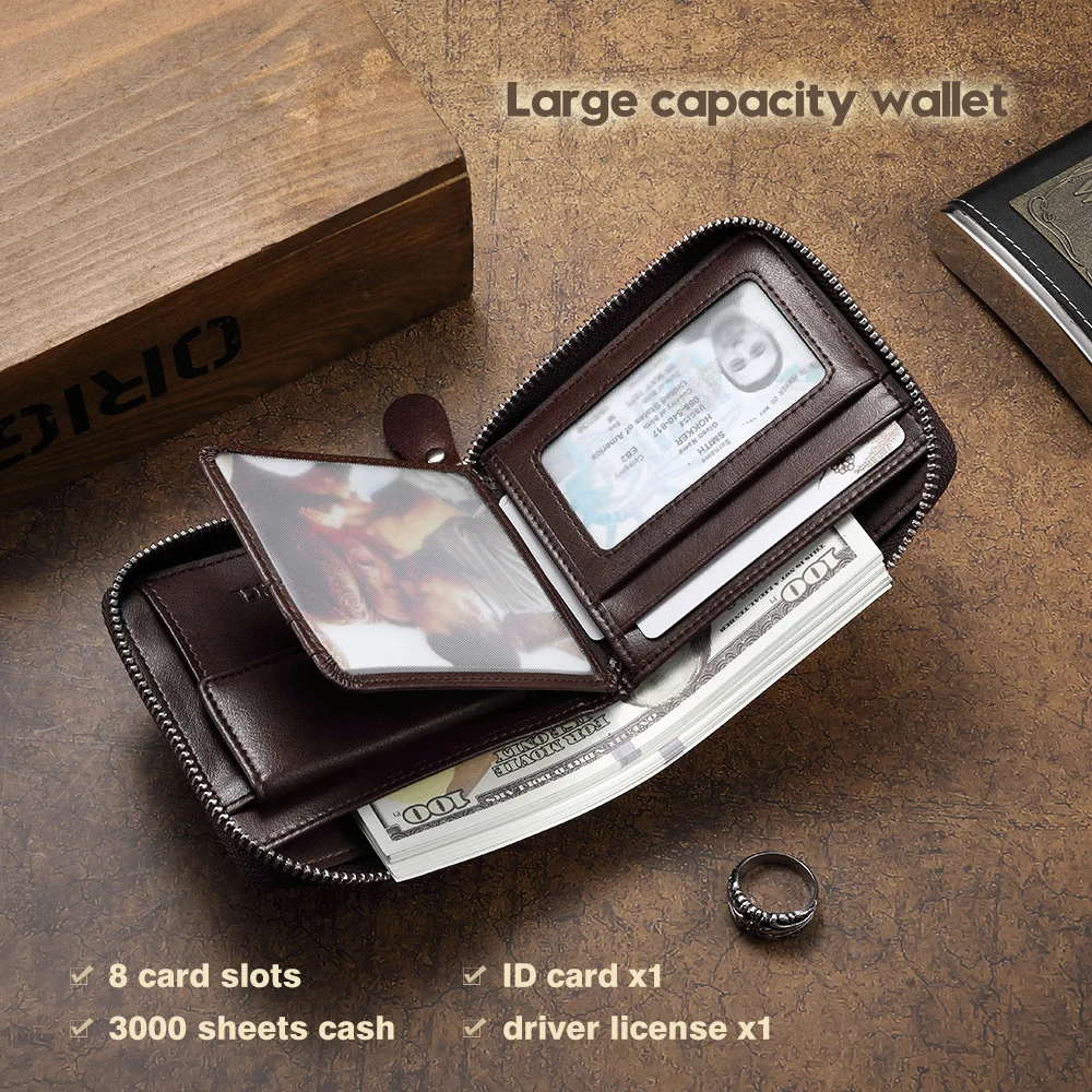 【Genuine Cowhide Leather】CHANPINCL Brand Men's Wallet First Layer Zipper Retro Male Transverse Card Holder Multifunctional Purse