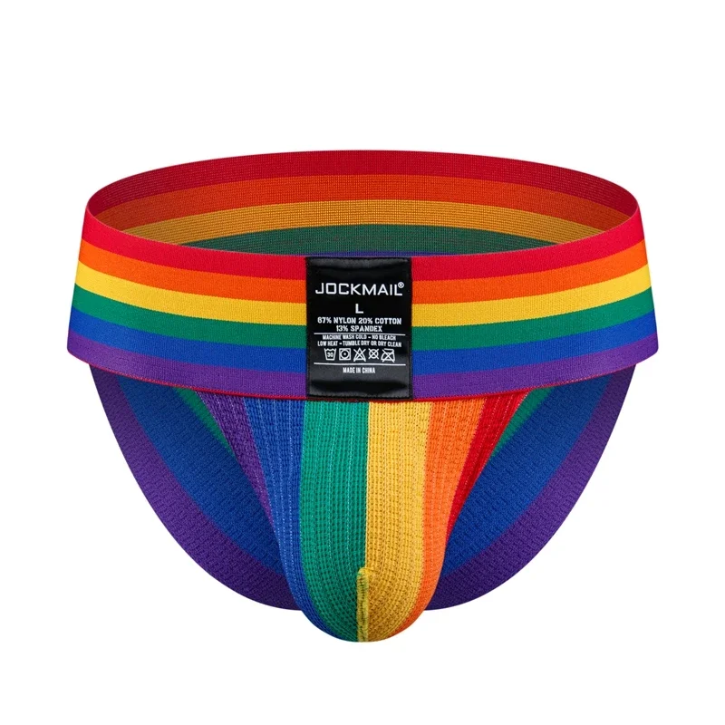 JOCKMAIL الرجال ملخصات مثير الرجال الملابس الداخلية حزام رياضي قوس قزح بيكيني Cueca مثلي الجنس السروال calzoncillos زلة تنفس اللياقة البدنية #1