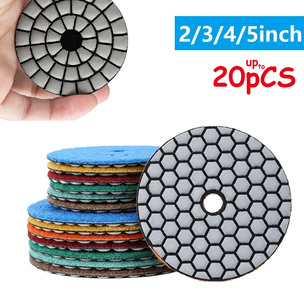 1-20Pcs 3/4/5/6/7Inch Diamond Polishing Pads Dry Buff Disc Abrasive Granite Concrete Marble Polishing Use Grinding Discs Tools