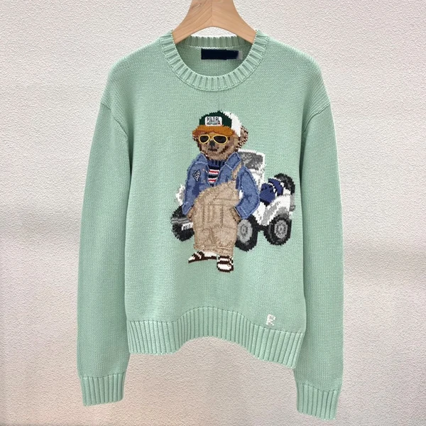 

Вязаный свитер из чистого хлопка с длинными рукавами, с мультяшной вышивкой, свободного кроя, с круглым вырезом, осенне-зимний модный женский топ