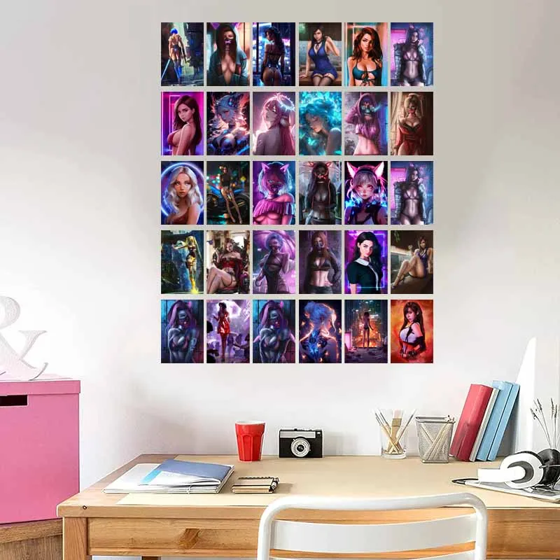 30 Pack Retro Cartoon Girls Wall Collage Kit Prints 4x6 Inches Classic Decorative Painting Cards Dorm Bar Decor Posters Mural