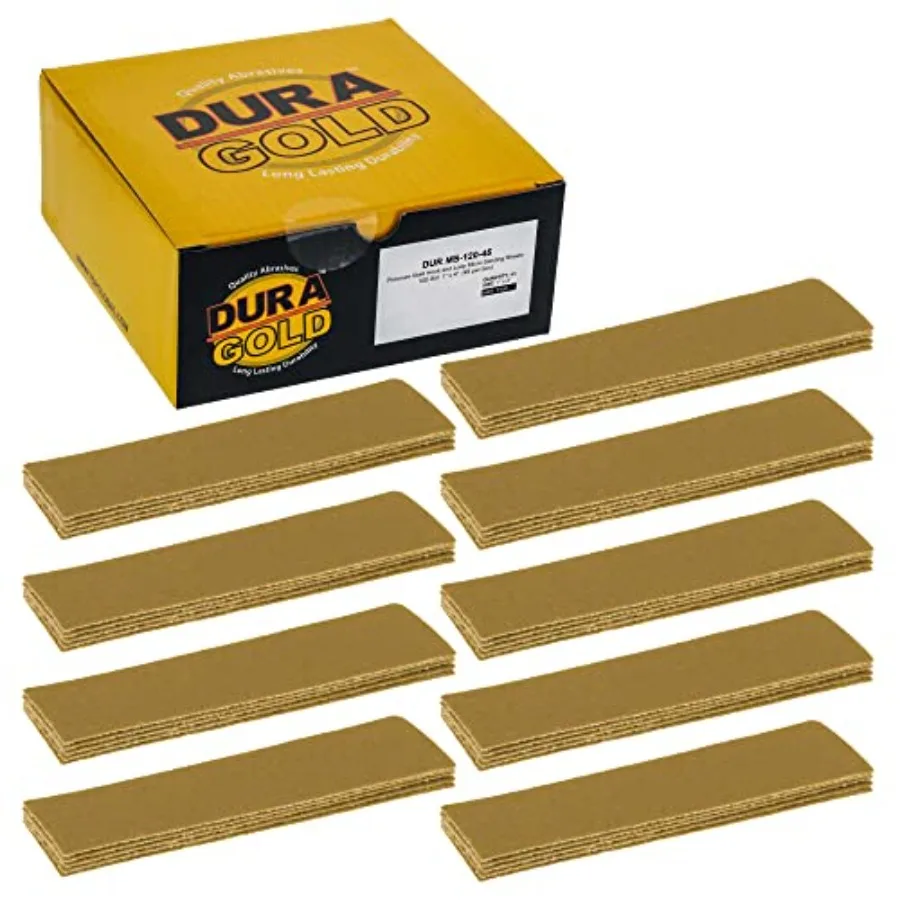 

Premium 1" x 4" Gold Sandpaper Micro Sheets, 120 Grit Box of 45 - Hook and Loop Backing, Wood Furniture Woodworking - Hand Micr