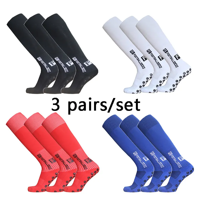 3pairs Men Women Long FS Football Socks Sports Round Silicone Non-slip Grip Soccer Sock