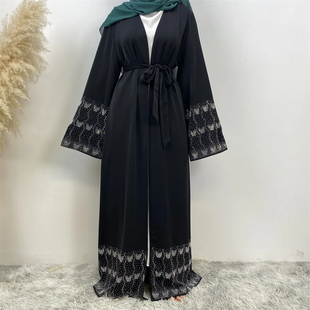 Ramadan Eid Diamonds Abayas for Women Muslim Dress Dubai Open Abaya Kaftan Caftan Marocain Femme Islam Jalabiya Vestidos