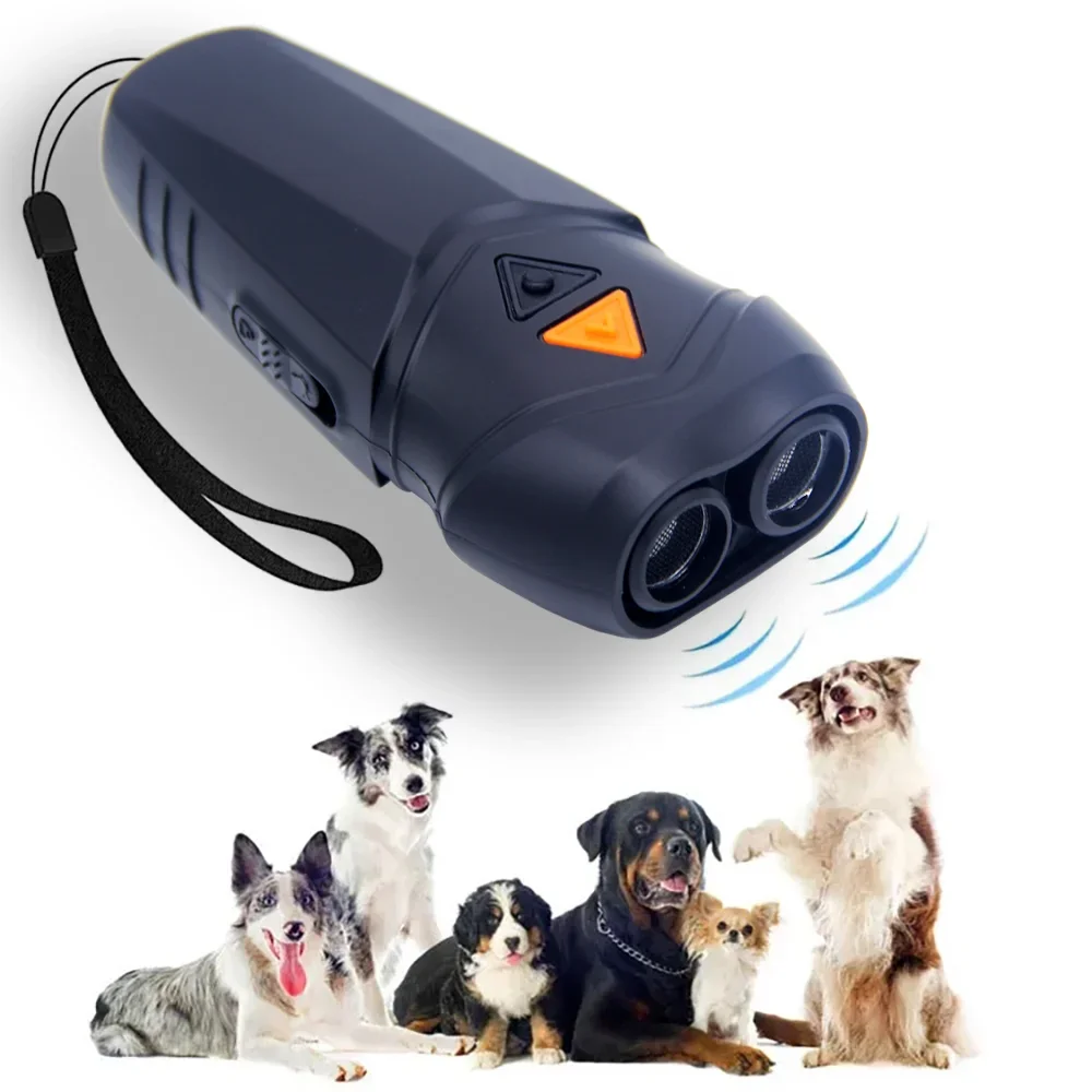 Ultrasonic LED Flashlight Sensor USB Chargeable Animal Repellent Anti Bark Dog Repeller 2 in 1 Pet Pulsive Training Deterrent