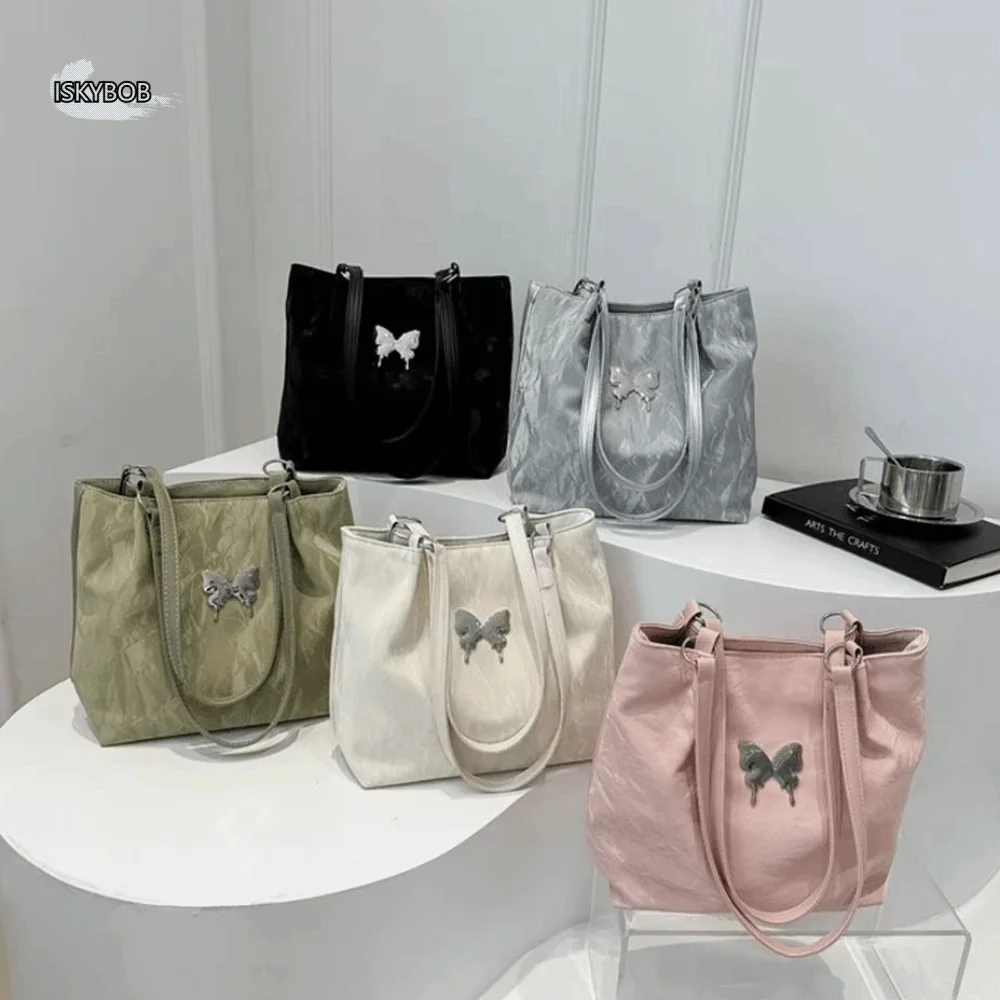 

Elegant Pu Leather Underarm Tote Bag Solid Color Korean Style Sweet Shoulder Bag Zipper Butterfly Pattern Luxury Handbag Outdoor