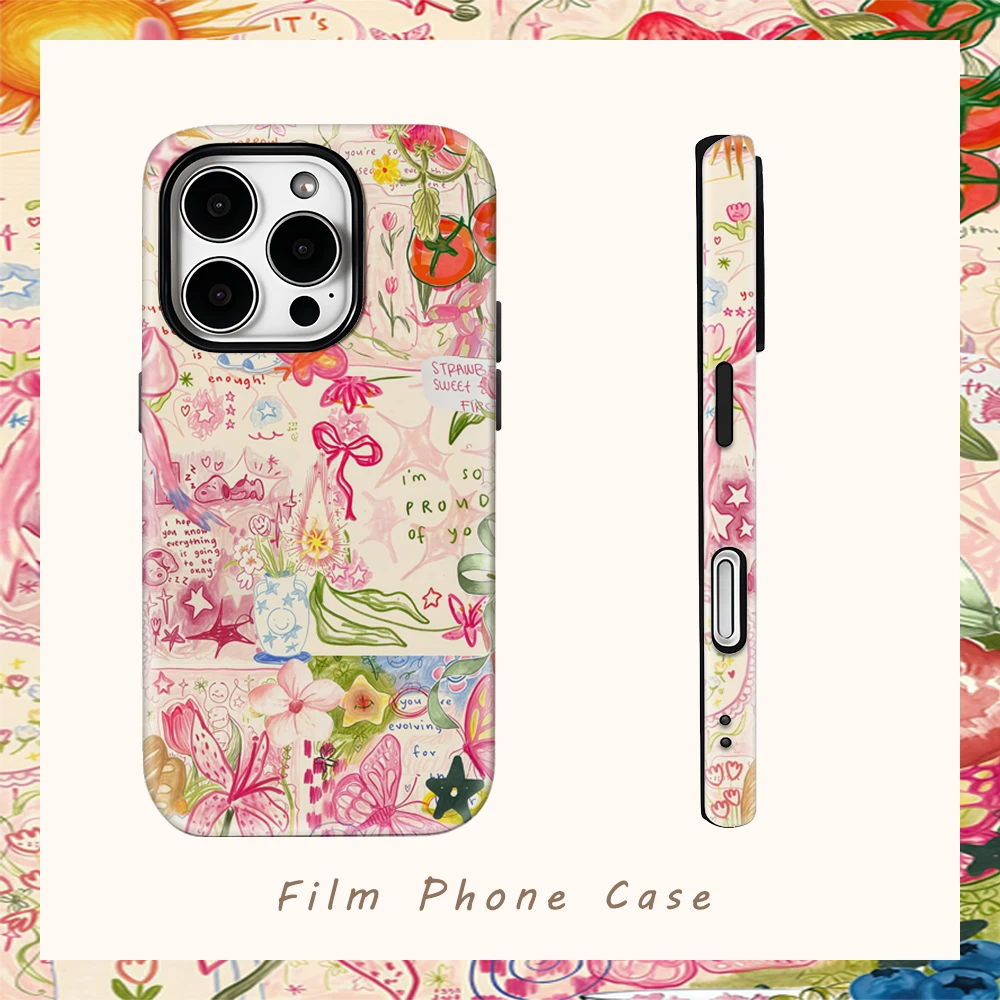 Handyhülle mit Blumenwörtern für iPhone 16 15 14 13 12 11 X XS XR XSMAX 7 8 Pro Max Plus, doppellagige Rückseite