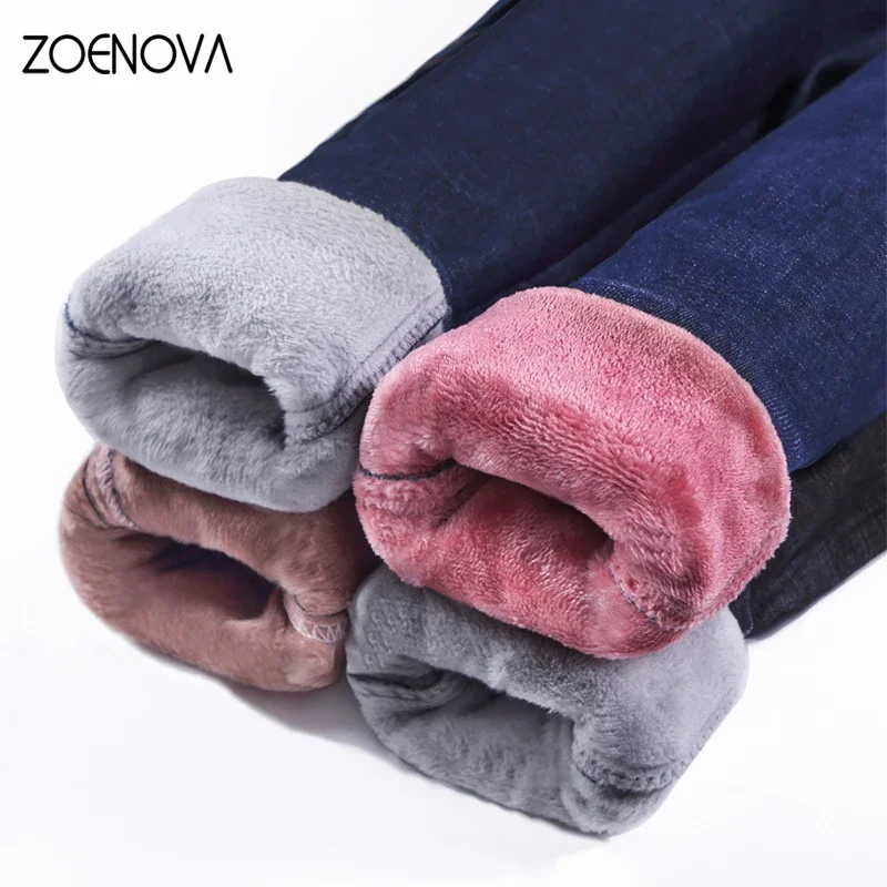 ZOENOVA Warm Lamb Fleece Women Pants 2023 Winter Y2K Denim Skinny Stretch Jeans High Waist Street Fashion Casual Female Leggings