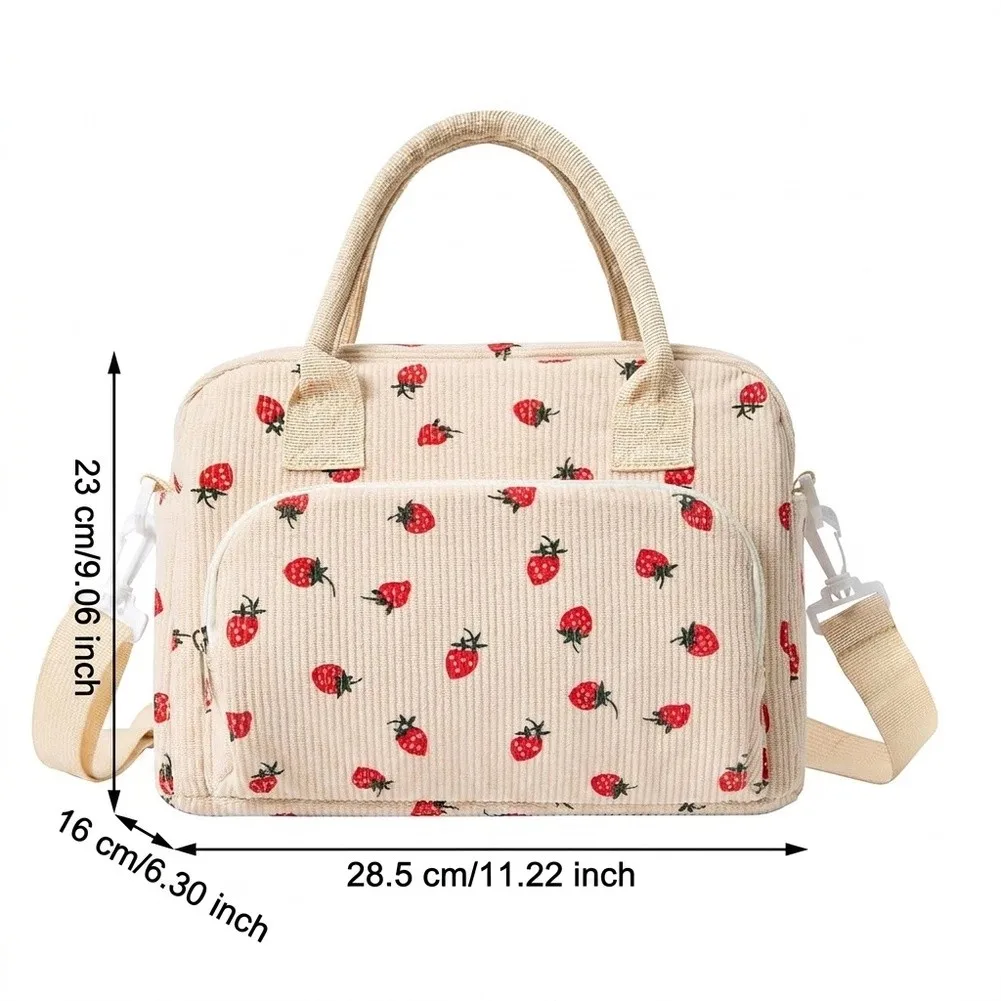 Insulated Cooler Tote Bag Corduroy 28.5x16x23cm Thermal Lunch Box with Detachable Strap and Organized Interior Compartments