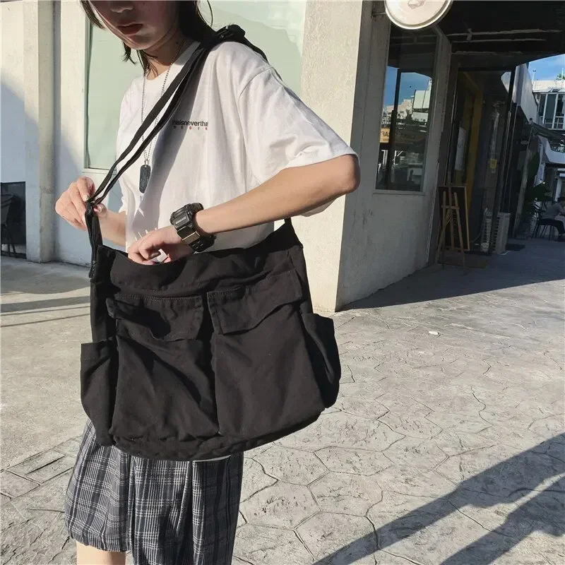 2026 y2k Women Vintage Handbag Canvas Teenager Shoulder Tote Bags Messenger Bags Ladies Casual Handbag Crossbody Purse image 4
