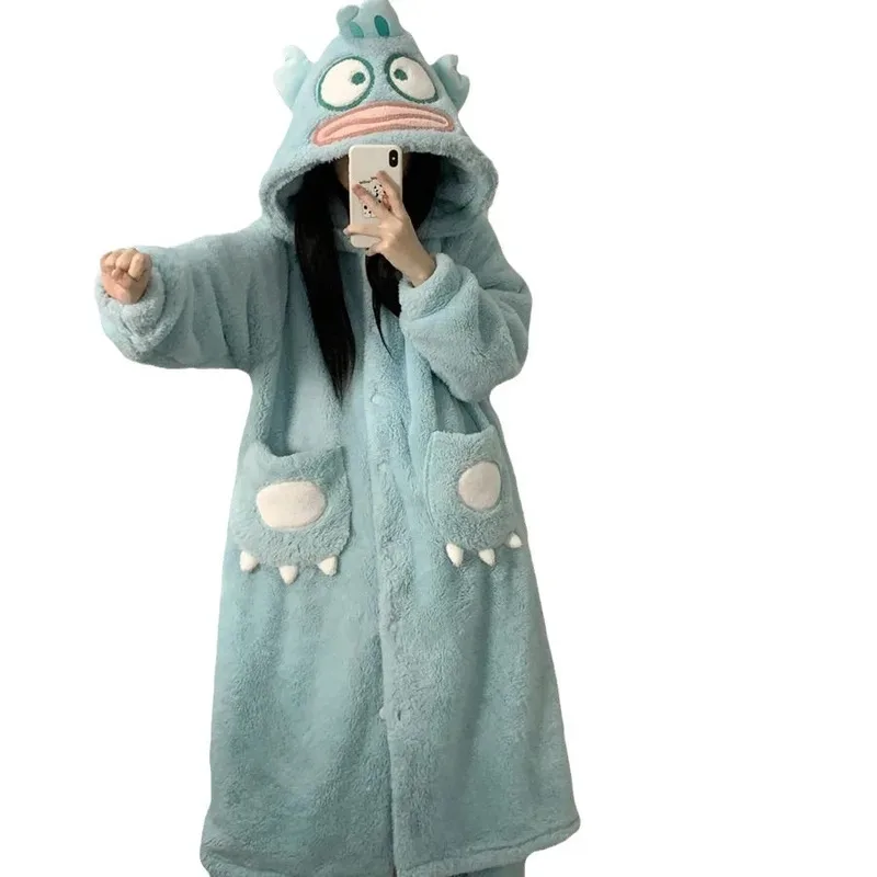 

DY20Горячая продажа, новая плюшевая пижама с уродливыми рыбками для женщин, зимняя утолщенная ночная рубашка из кораллового флиса, милая студенческая ночная рубашка с героями мультфильмов wa